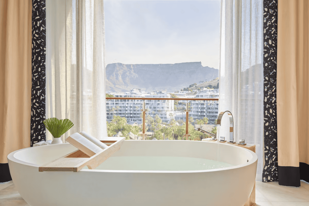 Soaking tub with a view of Table Mountain