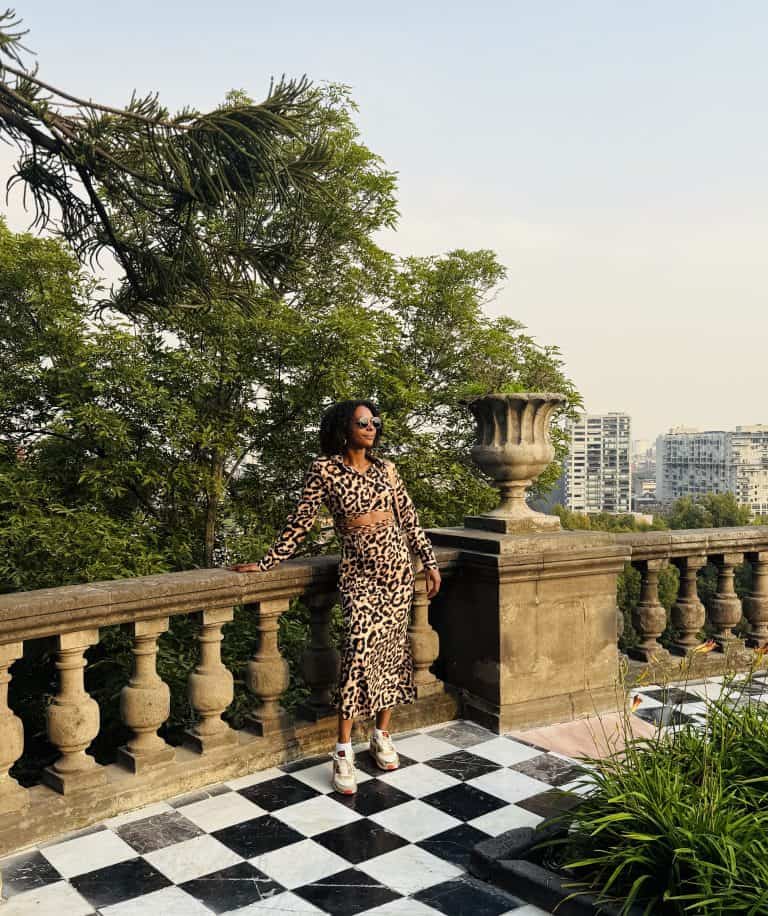 woman standing in Chapultepec Castle terrace in Mexico City